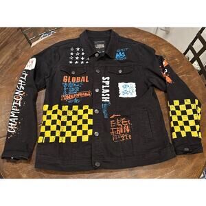 Copper Rivet Men's Jean Jacket Denim Patched And Paint Splatter Size 2XL